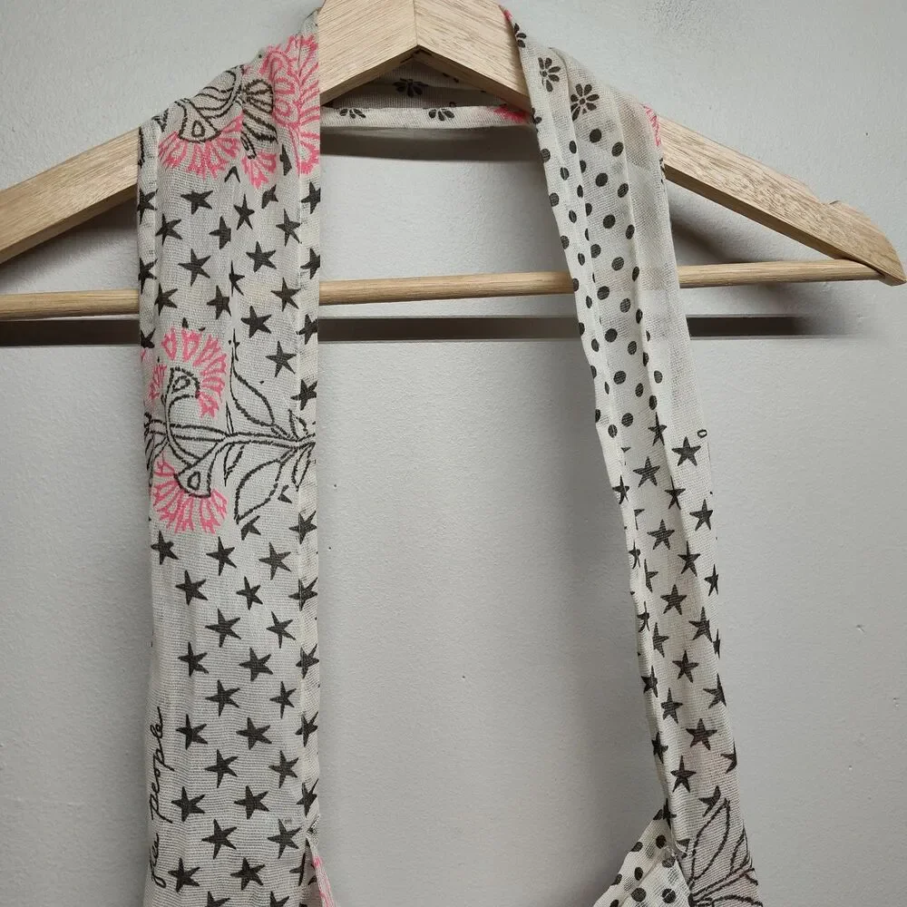 Free People Reusable Bag Cream Floral Logo Sheer Lightweight Boho Sustainable